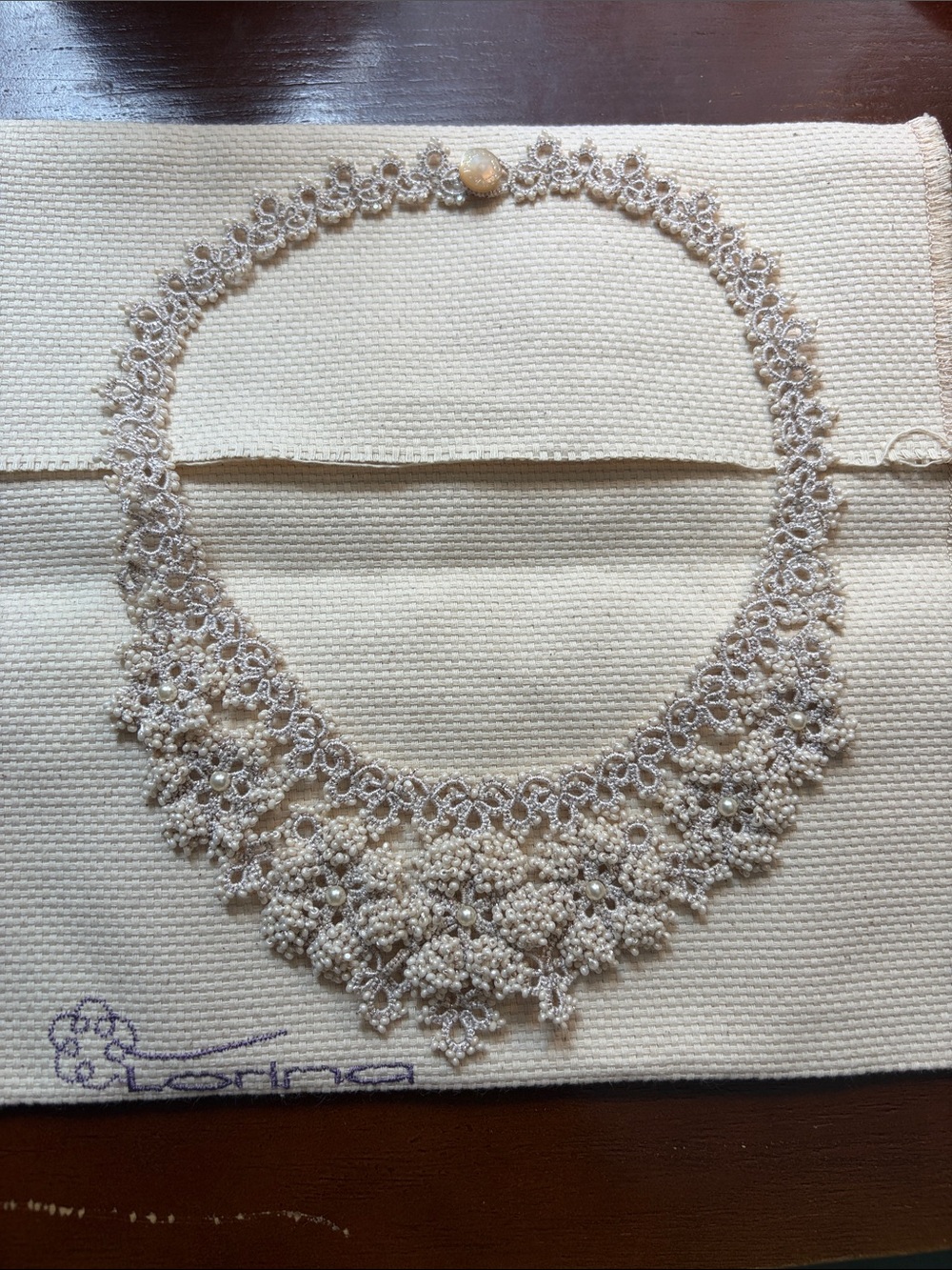 Lorina Paris Anthropologie Handcrafted Ivory Lace Beaded Choker Necklace